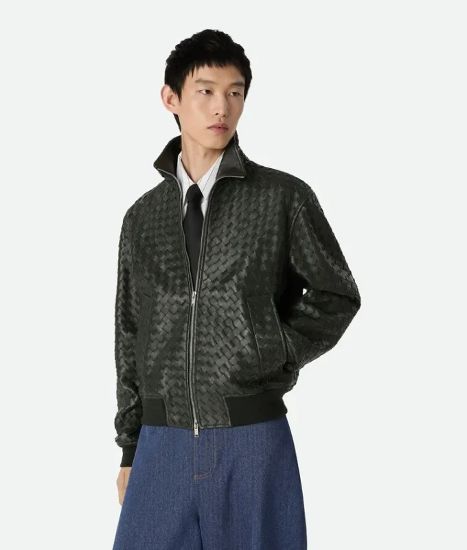 Blouson en cuir Intrecciato