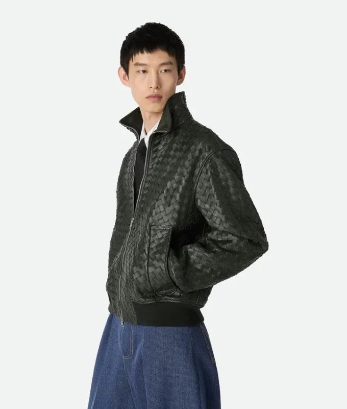 Blouson en cuir Intrecciato