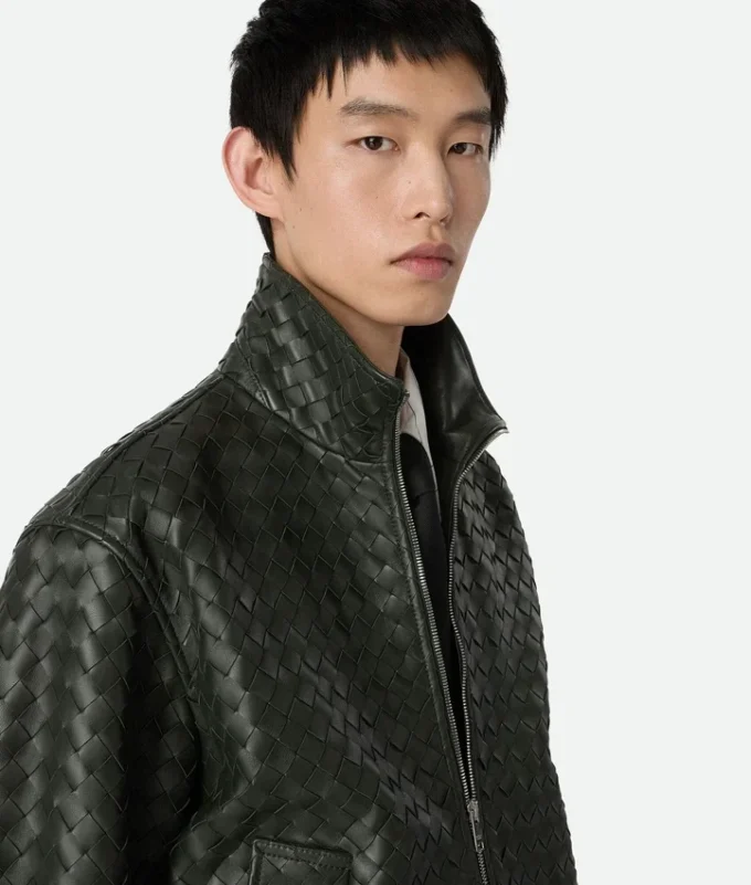Blouson en cuir Intrecciato