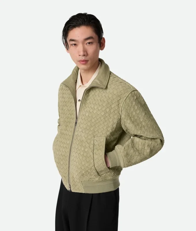 Blouson en cuir suédé Intrecciato