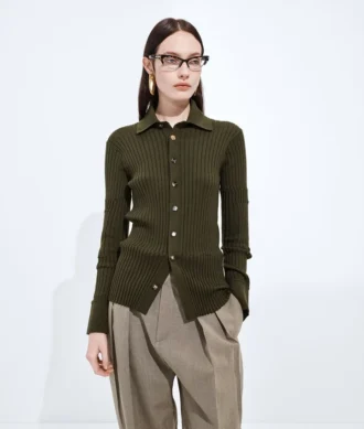 Chemise en cachemire et soie à côtes