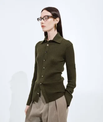 Chemise en cachemire et soie à côtes