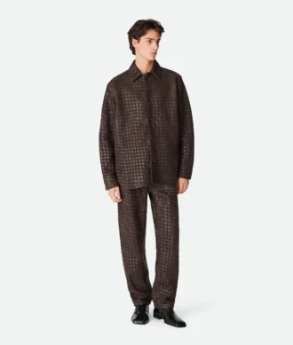Chemise en cuir et daim Intrecciato