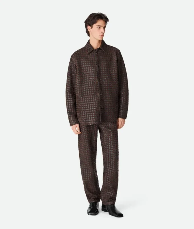 Chemise en cuir et daim Intrecciato