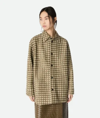 Chemise en cuir et daim Intrecciato