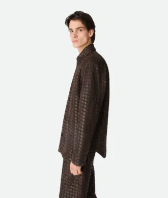 Chemise en cuir et daim Intrecciato