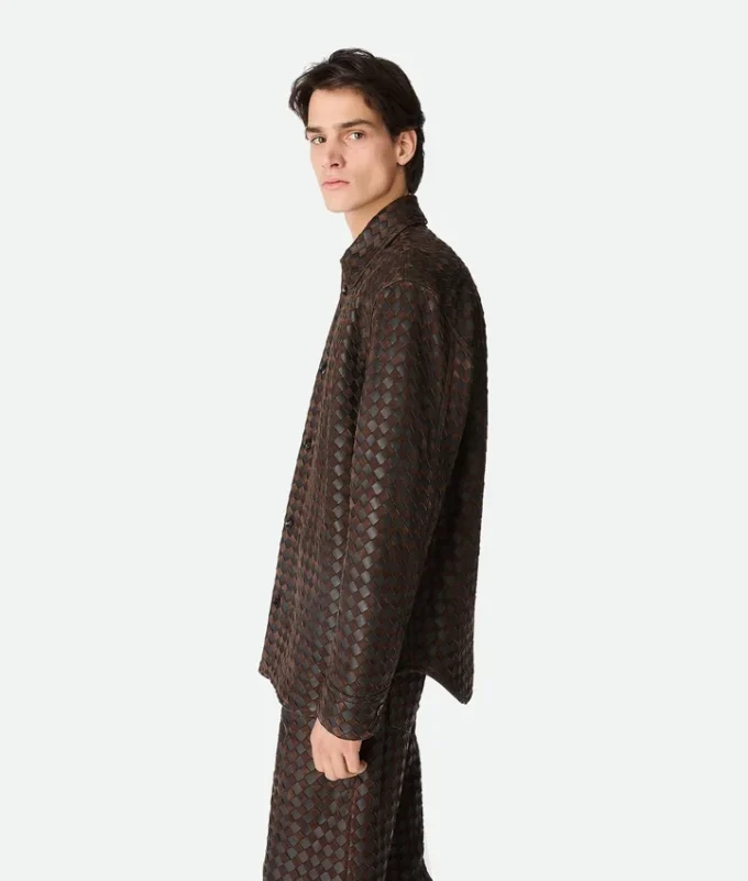 Chemise en cuir et daim Intrecciato