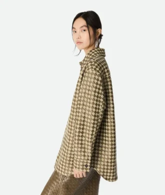 Chemise en cuir et daim Intrecciato
