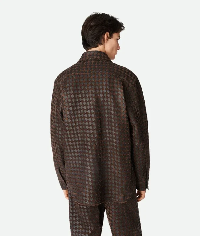 Chemise en cuir et daim Intrecciato