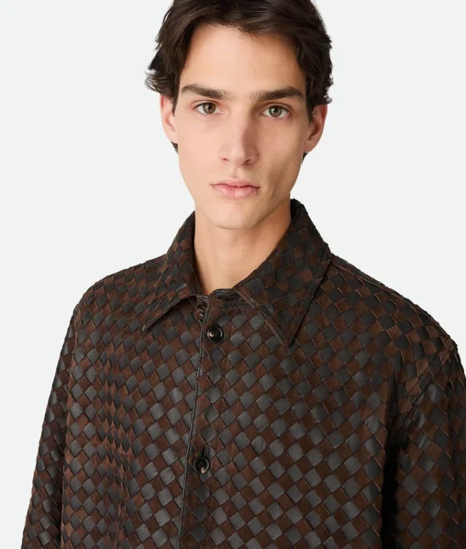 Chemise en cuir et daim Intrecciato