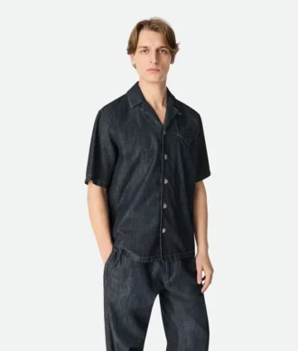 Chemise en denim droit délavé indigo