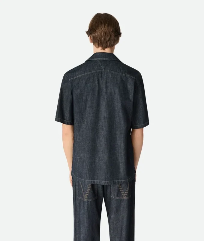 Chemise en denim droit délavé indigo