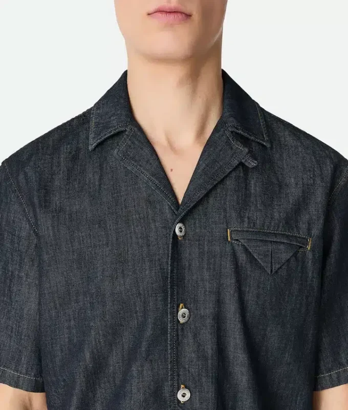 Chemise en denim droit délavé indigo