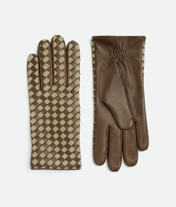 Gants en cuir et daim Intrecciato