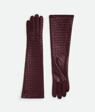 Gants mi-longs en cuir Intrecciato