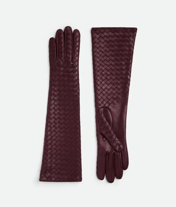 Gants mi-longs en cuir Intrecciato