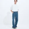 Jean à jambes larges bleu indigo moyen