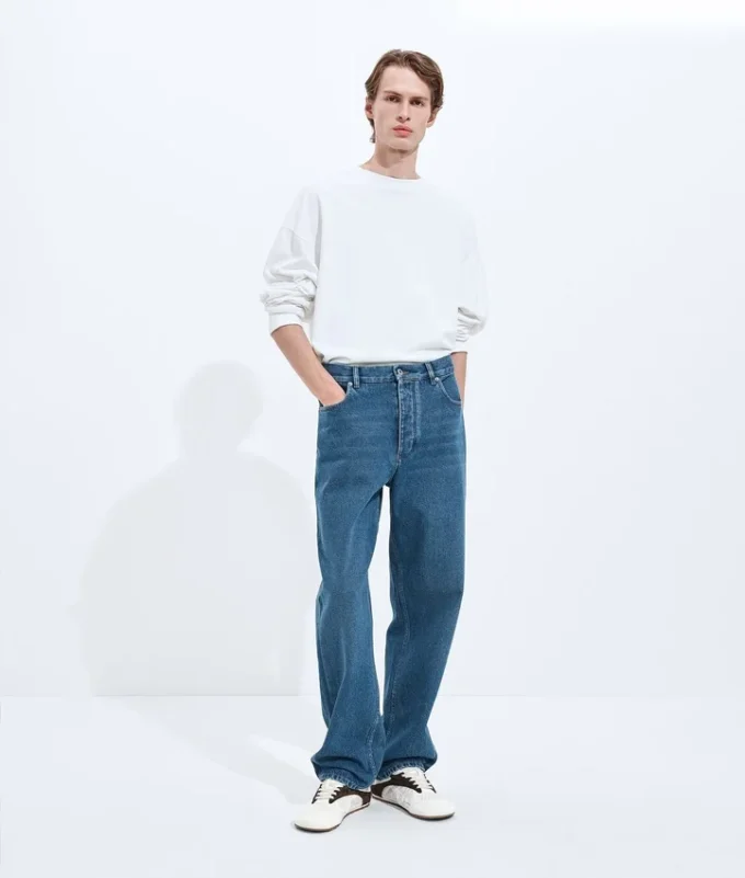 Jean à jambes larges bleu indigo moyen
