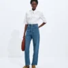 Jean à jambes larges bleu indigo moyen