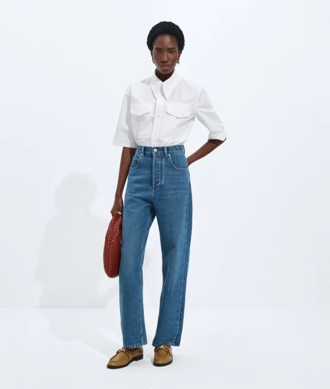 Jean à jambes larges bleu indigo moyen