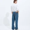 Jean à jambes larges bleu indigo moyen