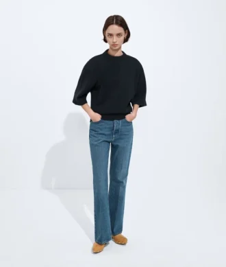 Jean évasé en denim délavé indigo moyen