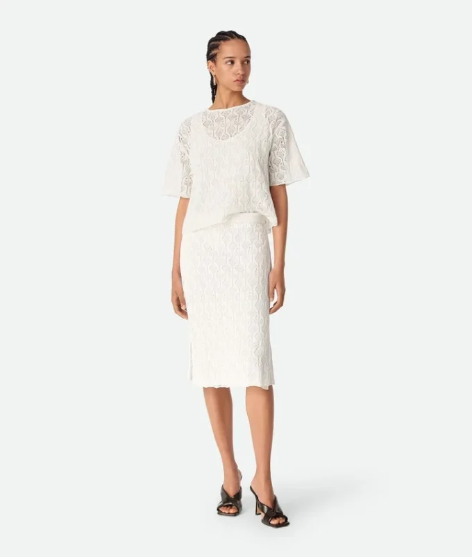 Jupe en coton et soie à motif de poissons