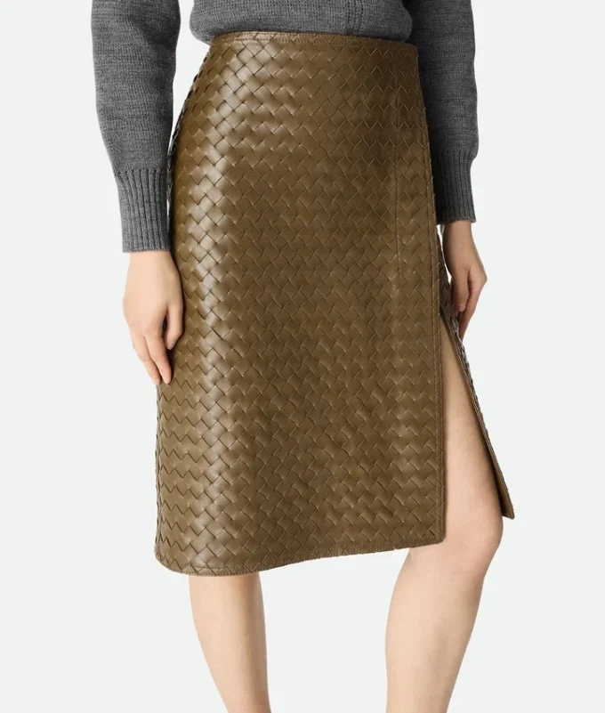 Jupe en cuir Intrecciato
