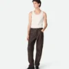Pantalon droit en cuir et daim Intrecciato