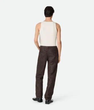 Pantalon droit en cuir et daim Intrecciato