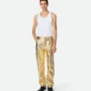 Pantalon droit en cuir Intrecciato laminé