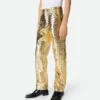 Pantalon droit en cuir Intrecciato laminé