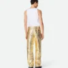 Pantalon droit en cuir Intrecciato laminé