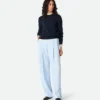 Pantalon droit en twill de viscose et de soie