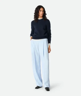 Pantalon droit en twill de viscose et de soie