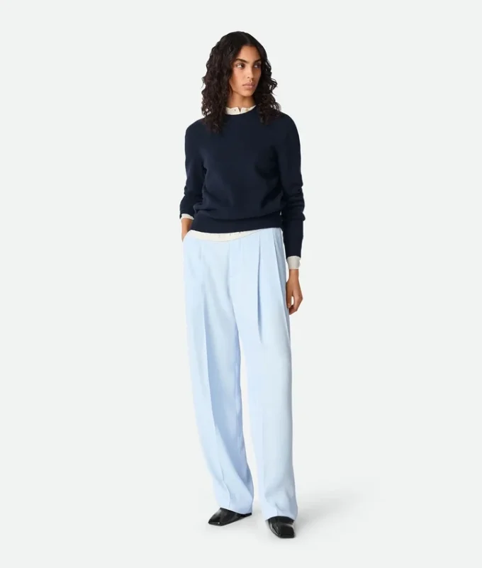 Pantalon droit en twill de viscose et de soie