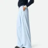 Pantalon droit en twill de viscose et de soie