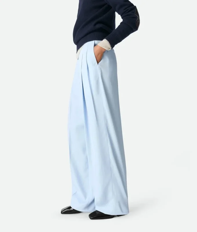 Pantalon droit en twill de viscose et de soie