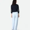Pantalon droit en twill de viscose et de soie