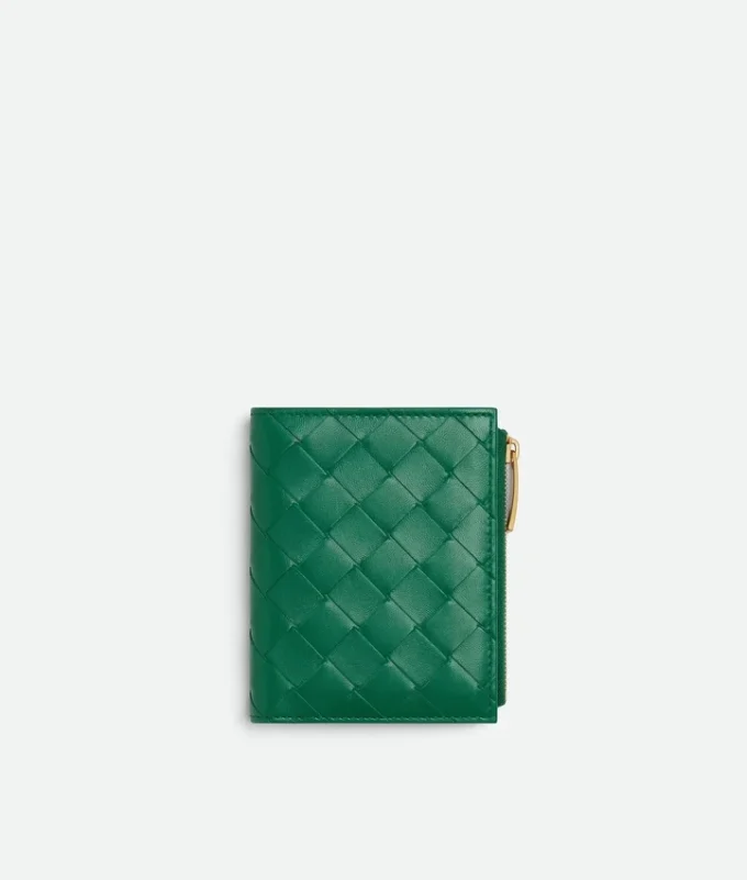 Petit portefeuille à deux volets en cuir Intrecciato