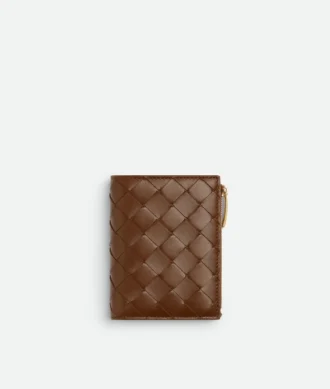 Petit portefeuille à deux volets en cuir Intrecciato
