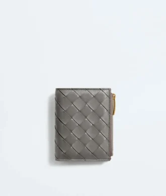 Petit portefeuille à deux volets en cuir Intrecciato
