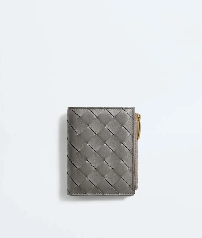 Petit portefeuille à deux volets en cuir Intrecciato