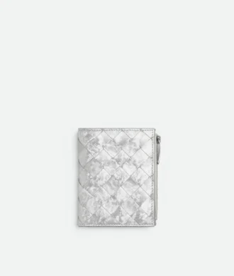 Petit portefeuille à deux volets en cuir Intrecciato