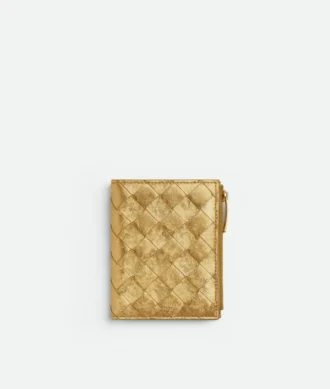 Petit portefeuille à deux volets en cuir Intrecciato