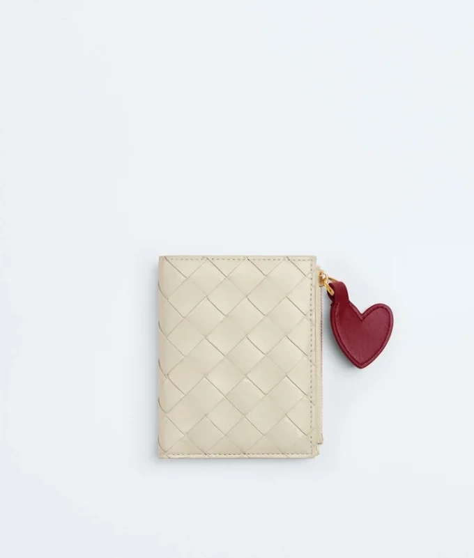 Petit portefeuille à deux volets en cuir Intrecciato