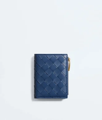 Petit portefeuille à deux volets en cuir Intrecciato
