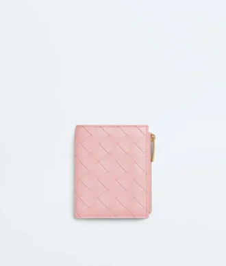 Petit portefeuille à deux volets en cuir Intrecciato