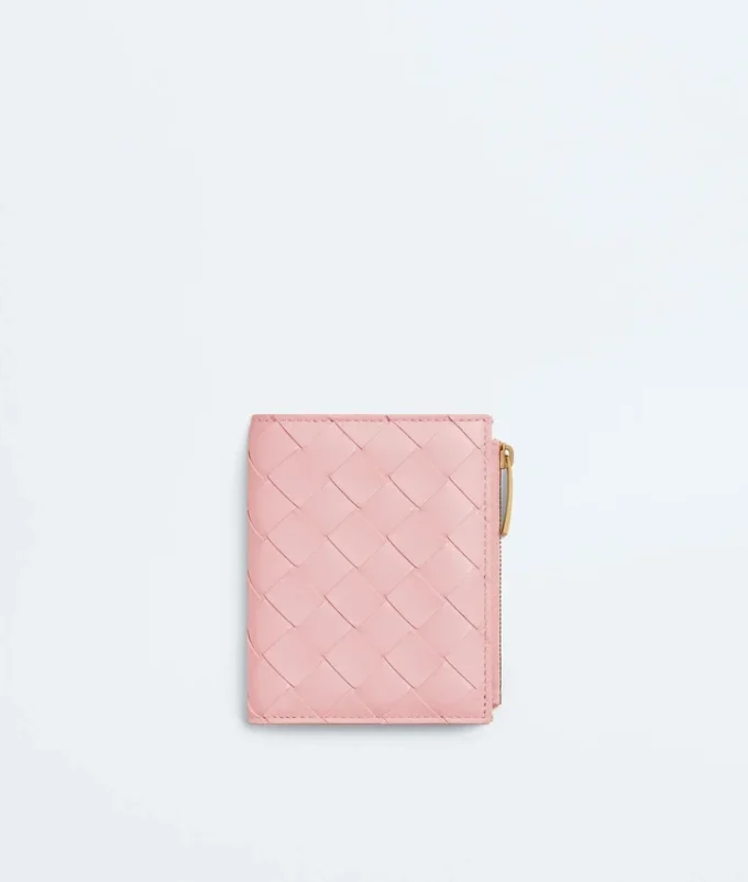 Petit portefeuille à deux volets en cuir Intrecciato
