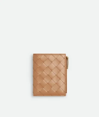 Petit portefeuille à deux volets en cuir Intrecciato